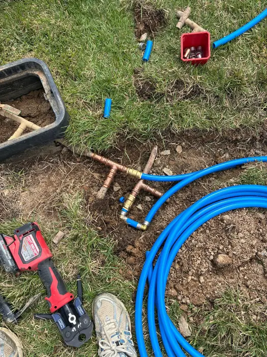 Water line & shut-off valve — In progress