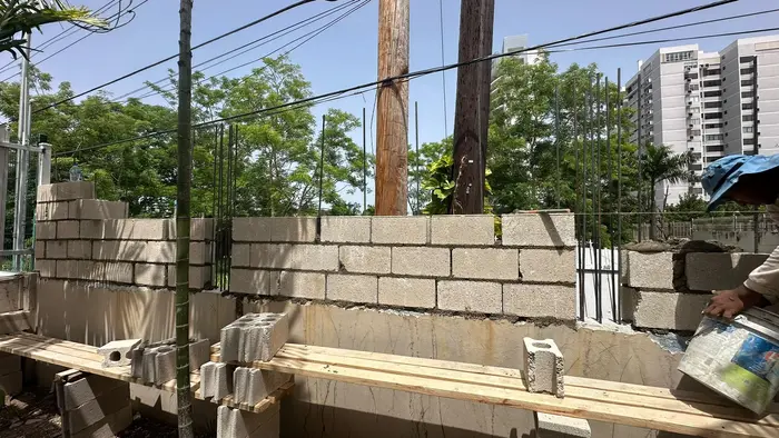 Concrete block wall — In progress